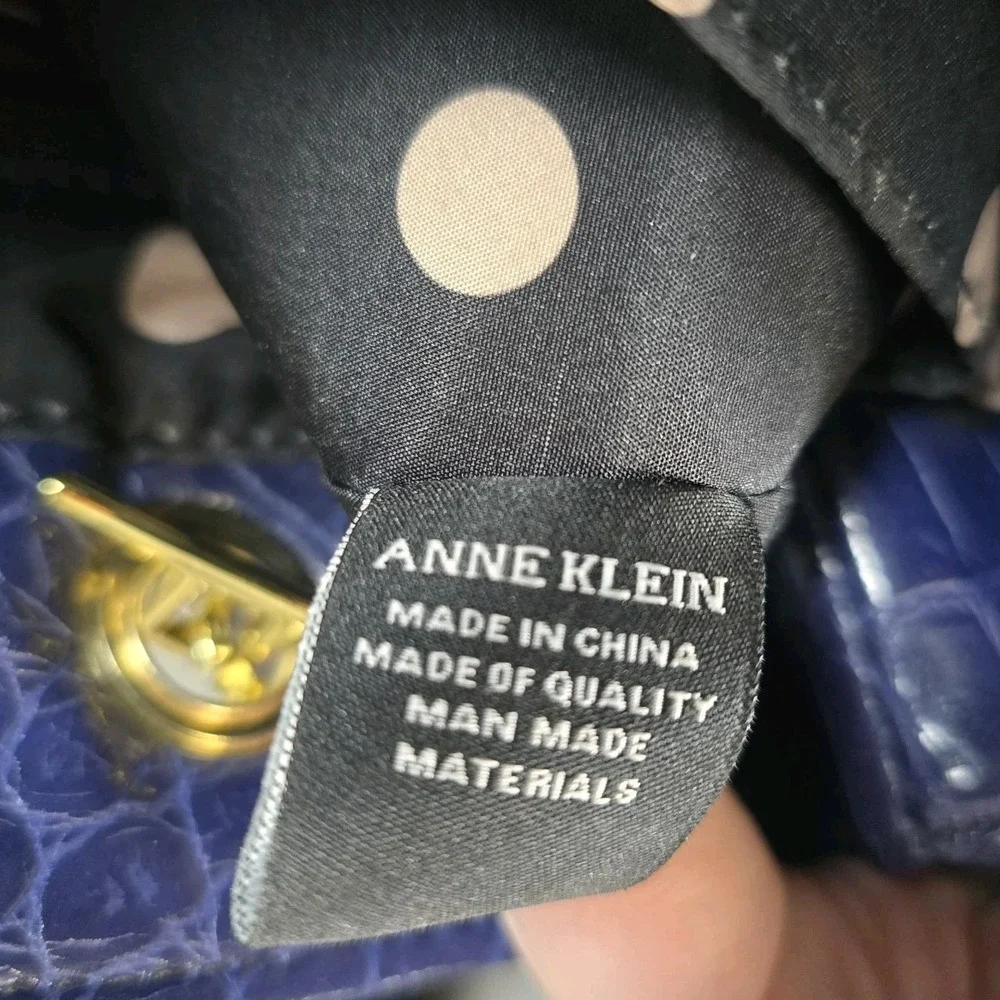 Anne Klein Blue Croc Embossed Faux Leather Satchel Chain Shoulder Bag Purse